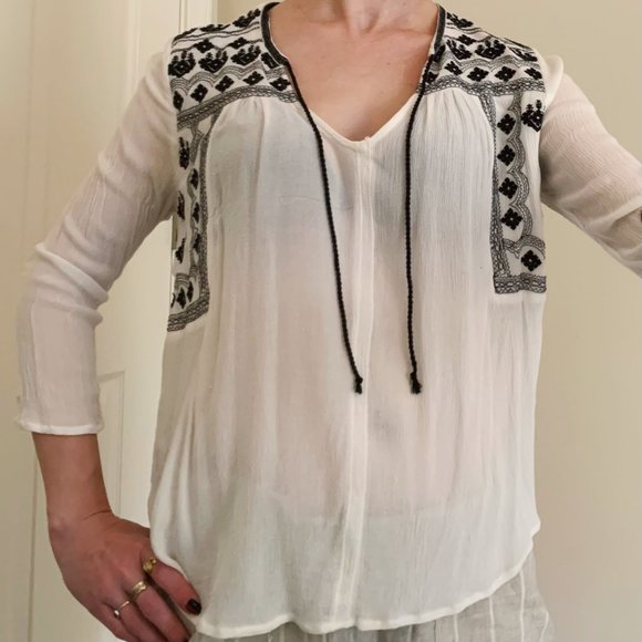 Collective Concepts White Embroidered Peasant Blouse - Picture 4 of 6